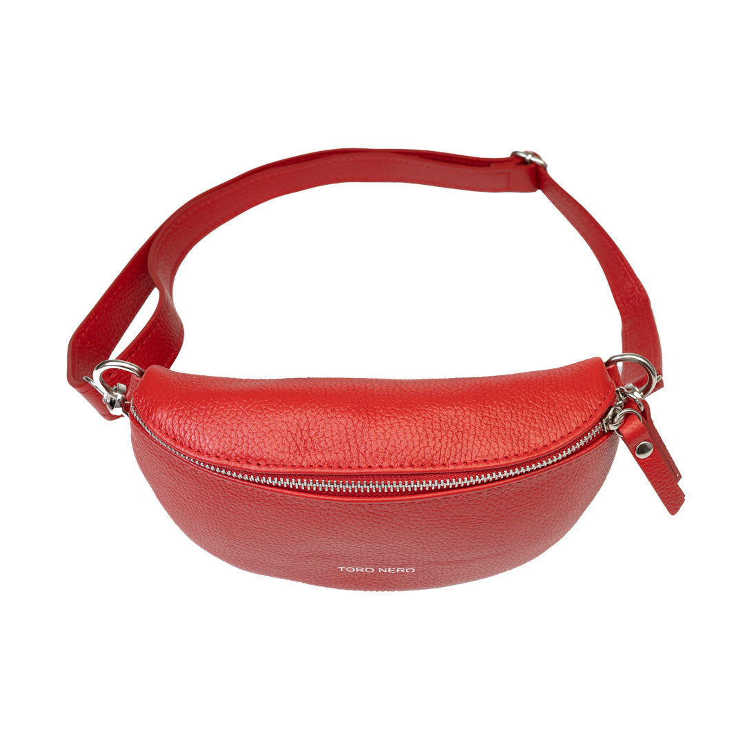 Női bőr övtáska, piros, Waist Glam