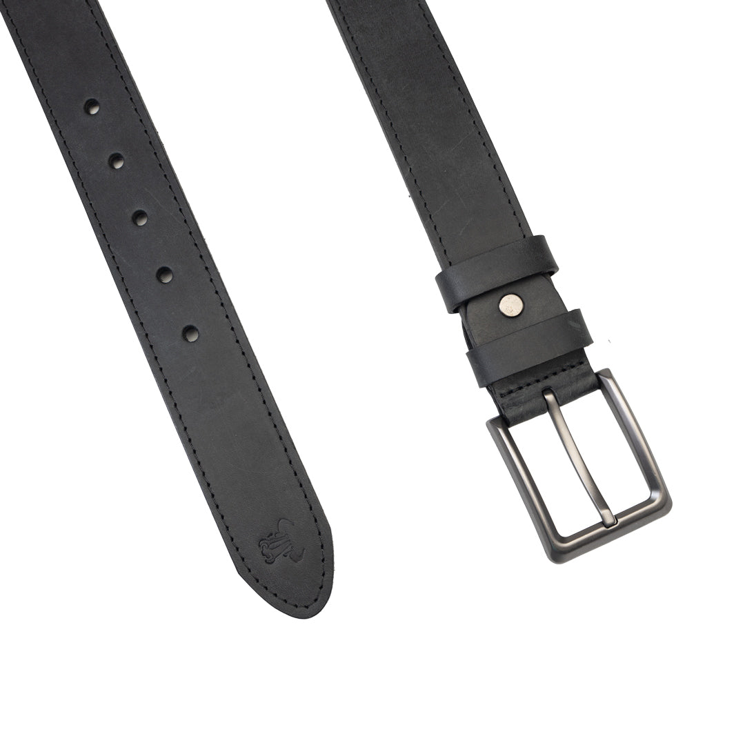 Cinturón para hombre de cuero natural negro Denim