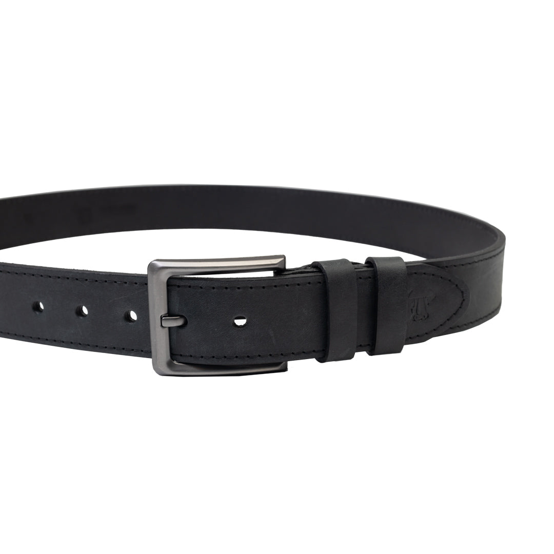 Cinturón para hombre de cuero natural negro Denim