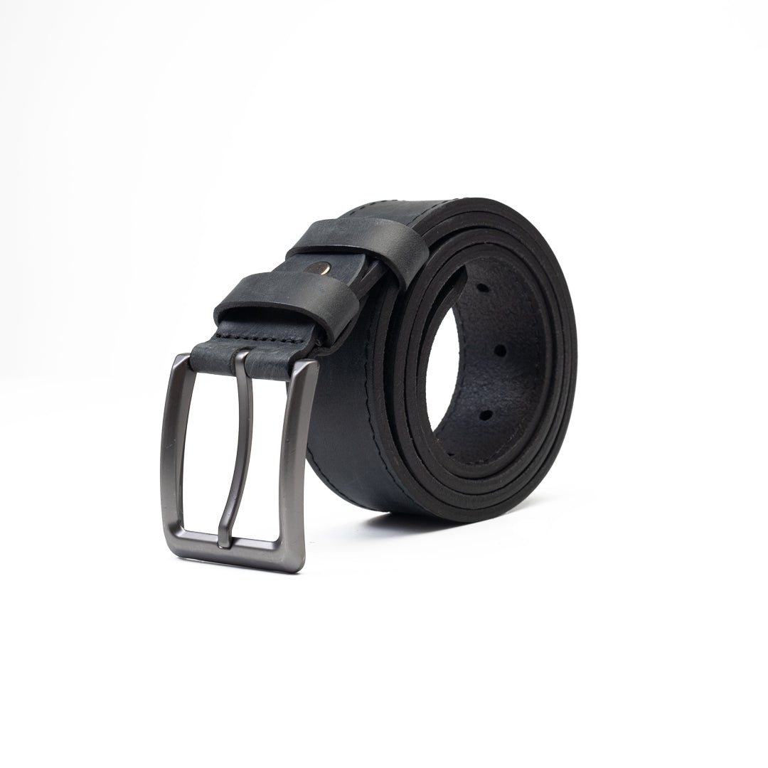 Cinturón para hombre de cuero natural negro Denim