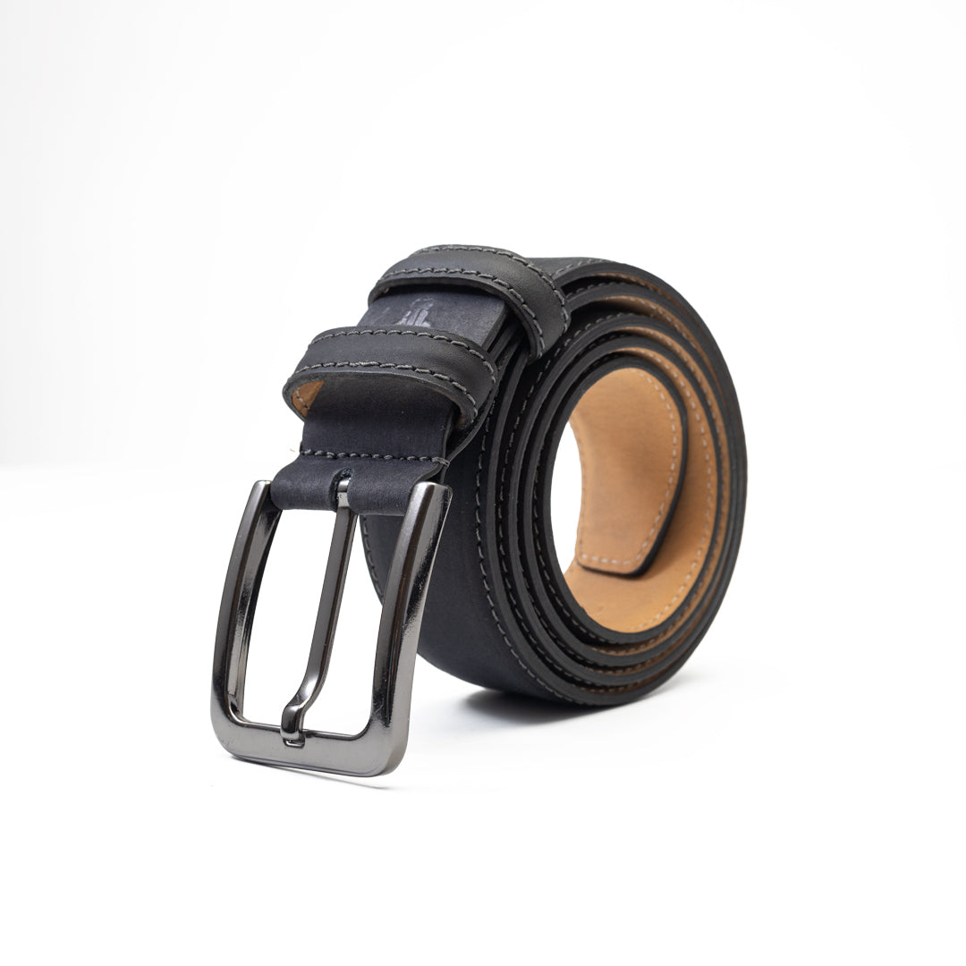 Cinturón para hombre de cuero natural negro Vang