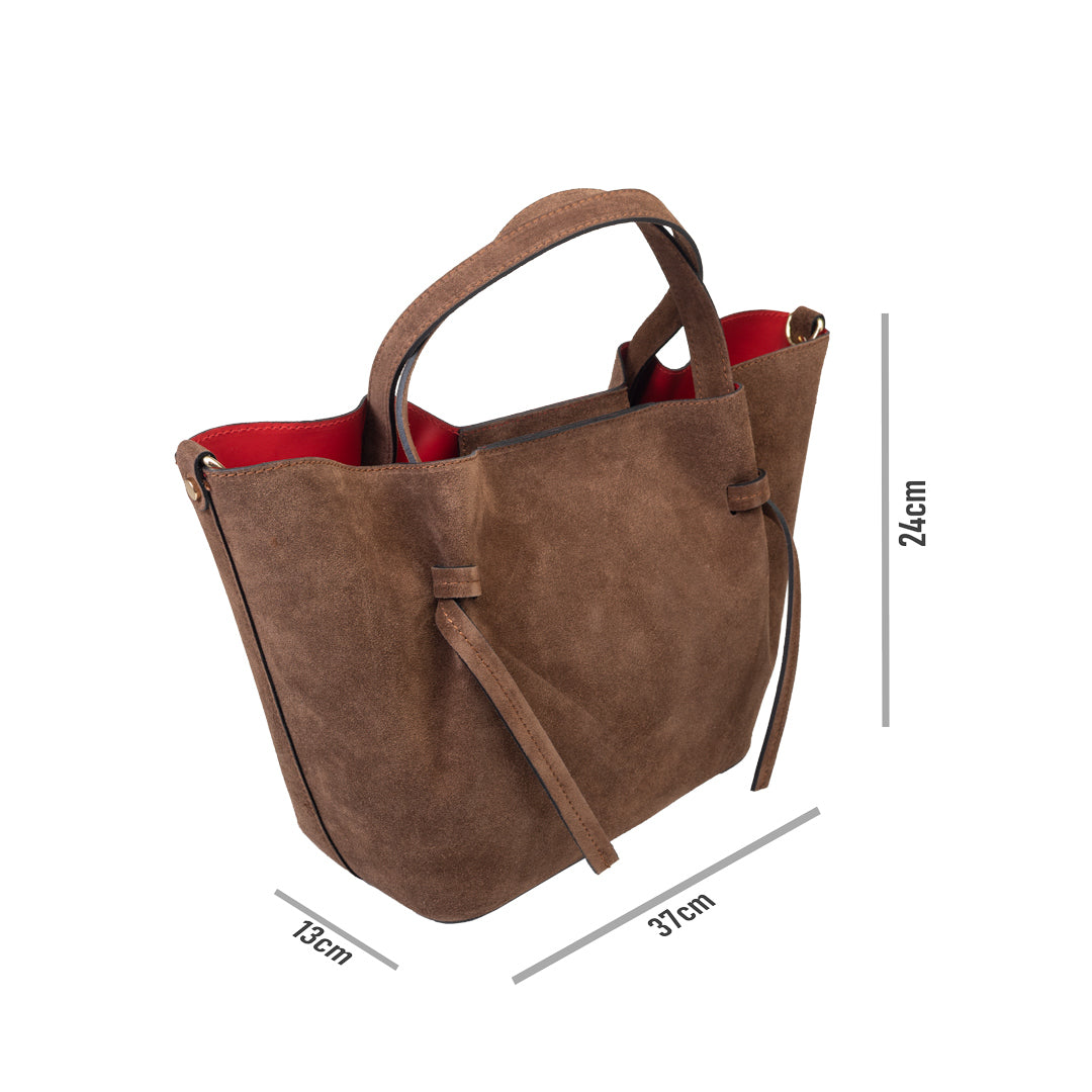 Bolso de mujer de piel serraje natural marrón Loretta