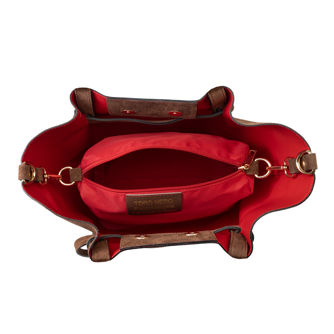 Bolso de mujer de piel serraje natural marrón Loretta