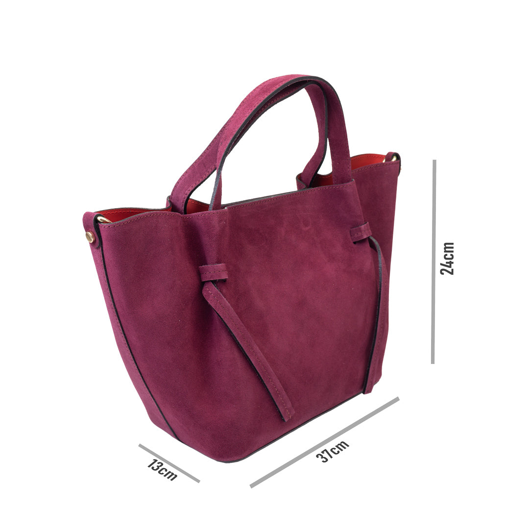 Bolso de mujer de ante natural color ciruela Loretta