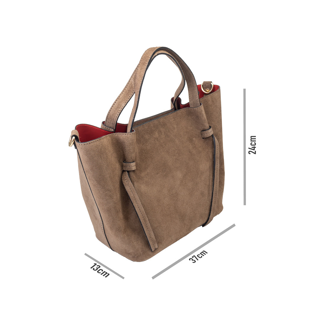 Bolso de mujer de piel serraje natural topo oscuro Loretta