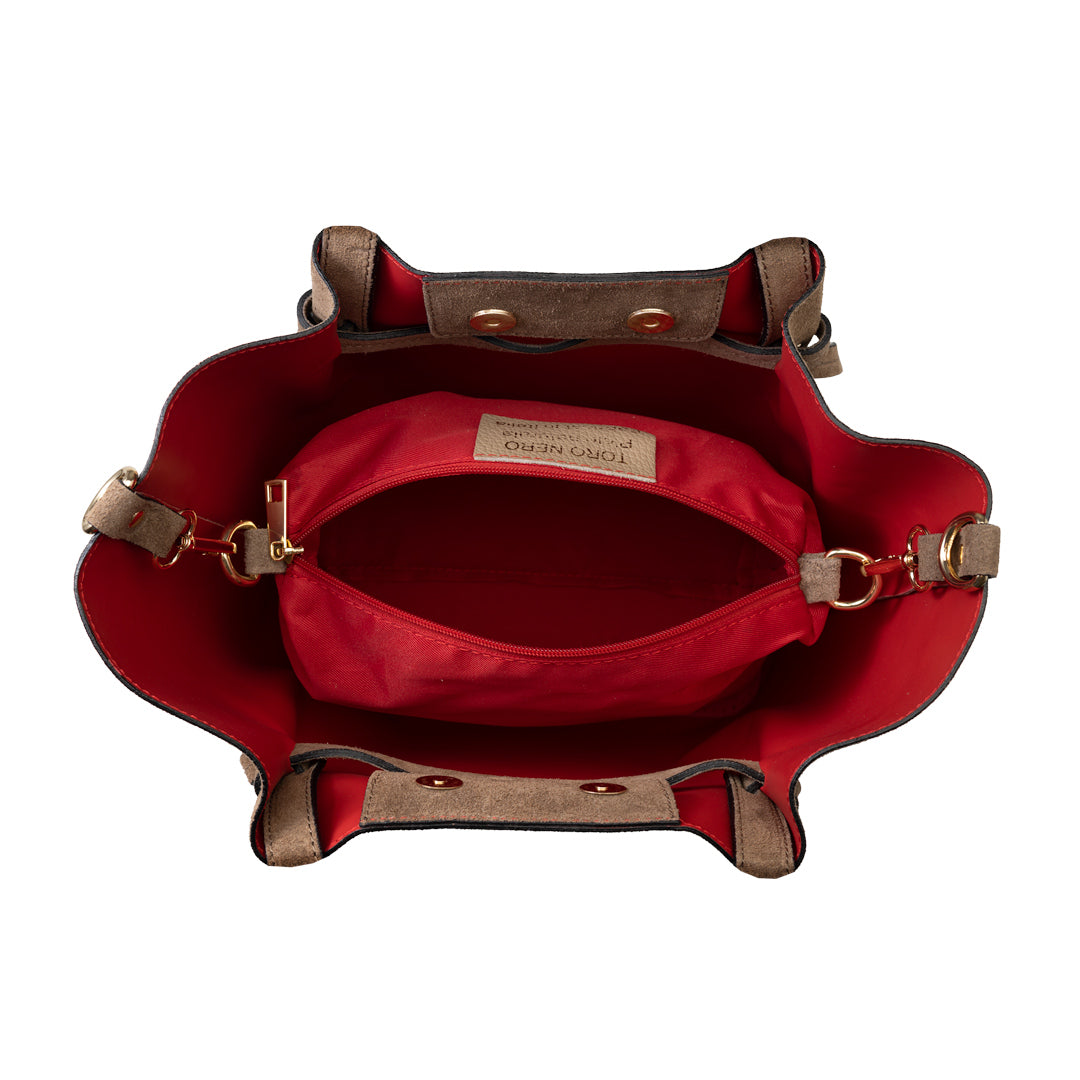 Bolso de mujer de piel serraje natural topo oscuro Loretta