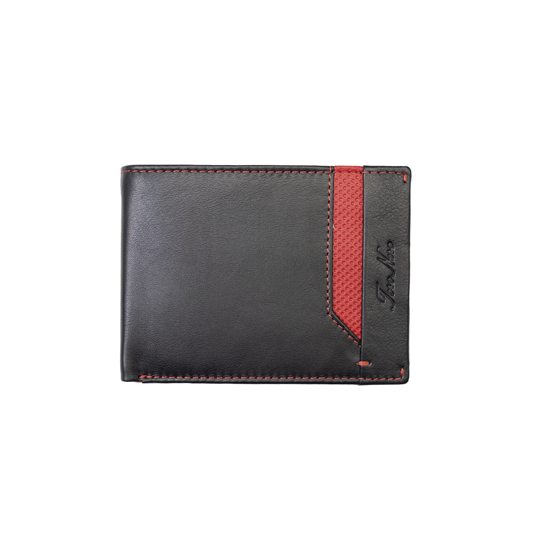 Billetera de cuero genuino negro-rojo Vox para hombre, protección RFID