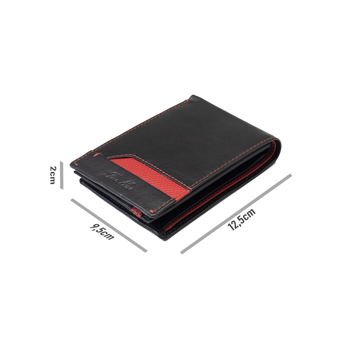 Billetera de cuero genuino negro-rojo Vox para hombre, protección RFID