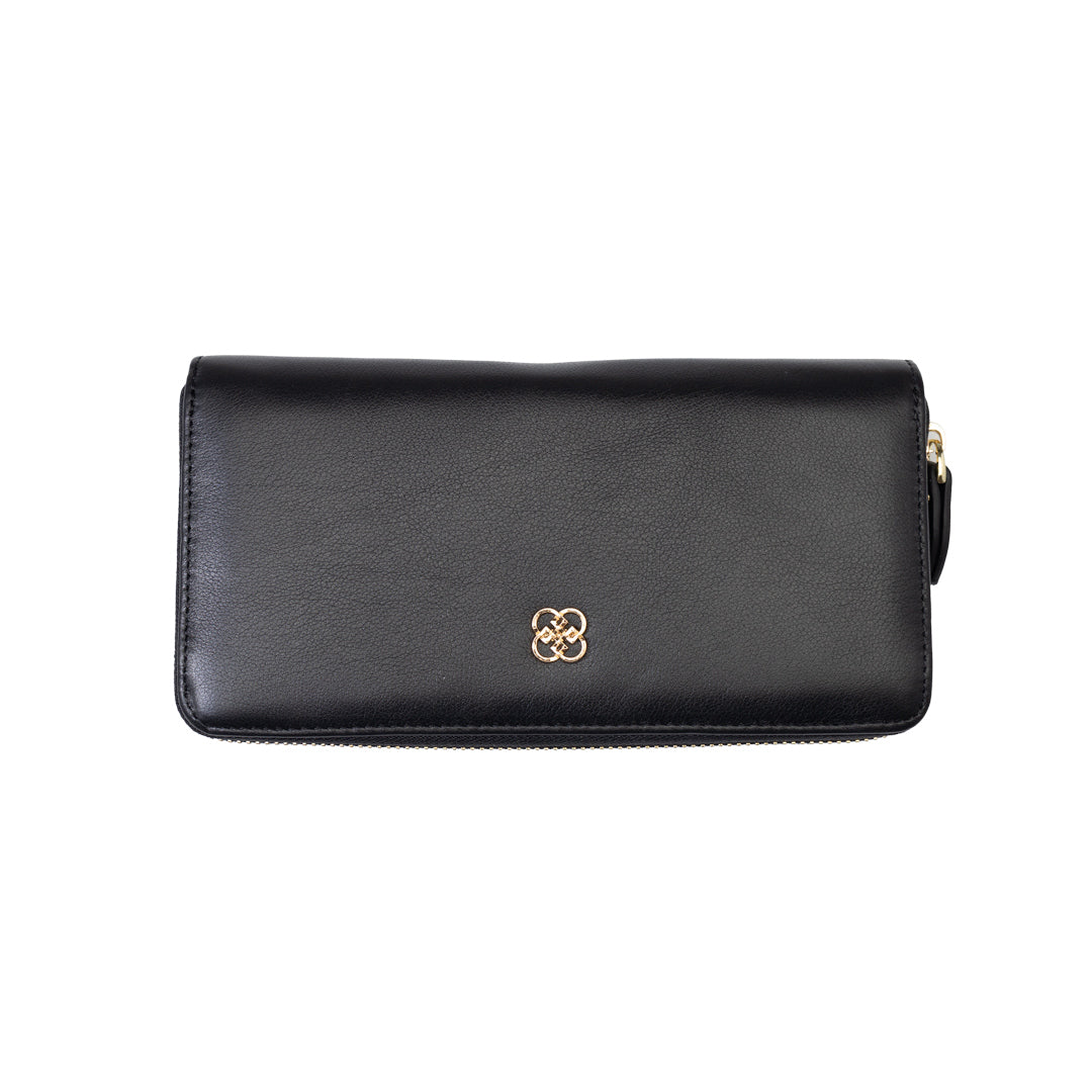 Cartera de mujer de piel natural negra - detalle Arya