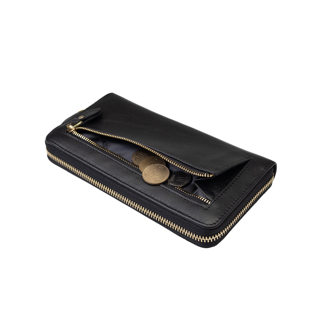 Cartera de mujer de piel natural negra - detalle Arya